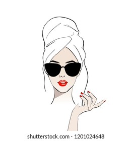 Sketch Girl Sunglasses Vector Illustration Stock Vector (Royalty Free ...