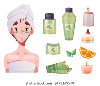 Beauty spa face routine eye patches concept. Vector flat graphic design illustration