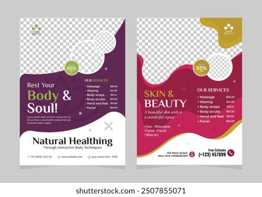 Beauty and spa flyer design template. spa center poster with treatment or relaxing premium style layout design