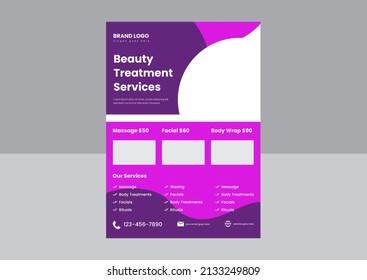 beauty spa flyer poster design vector. beauty salon flyer design template. beauty treatment services flyer.