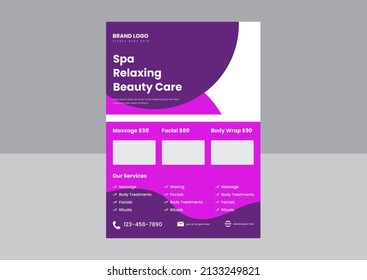 beauty spa flyer poster design vector. beauty salon flyer design template. beauty treatment services flyer.