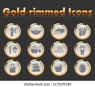 beauty and spa gold-rimmed vector icons with black background