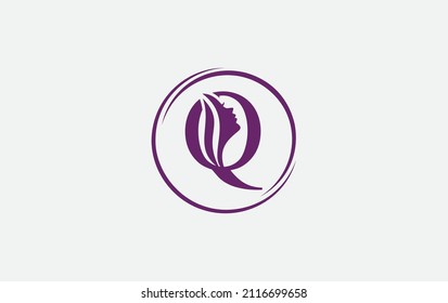 Beauty spa and hair art, logo and symbol design with alphabet Q