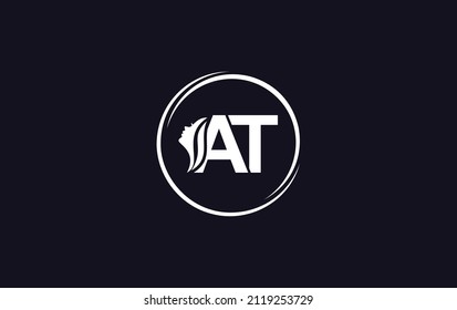 Beauty spa and hair art, logo and symbol design with alphabet AT and letters