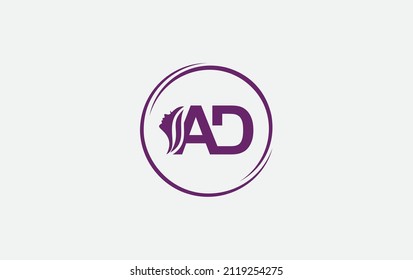 Beauty spa and hair art, logo and symbol design with alphabet AD and letters