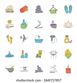 beauty and spa hand drawn linear doodles isolated on white background. beauty and spa icon set for web and ui design, mobile apps and print products