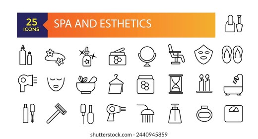Beauty and Spa icon. Cosmetics services icons for ui. Spa treatments, skin care,Wellness, relaxation, health, exercise, yoga, spa, diet, wellbeing.
