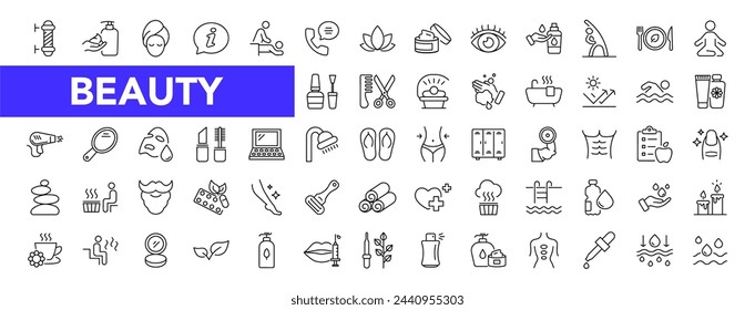 Beauty and Spa icon set with editable stroke. Cosmetics services and Spa thin line icon collection. Vector illustration
