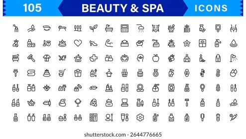 Beauty and Spa Icon Set Representing Wellness, Facial, Skin Care, Relaxation, and Beauty Treatments in a Clean, Professional, Minimalist Vector Design