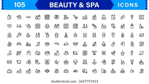 Beauty and Spa Icon Set Representing Wellness, Facial, Skin Care, Relaxation, and Beauty Treatments in a Clean, Professional, Minimalist Vector Design