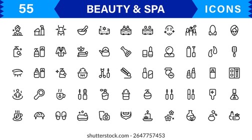 Beauty and Spa Icon Set Representing Wellness, Facial, Skin Care, Relaxation, and Beauty Treatments in a Clean, Professional, Minimalist Vector Design