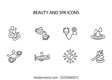 beauty and spa icon set.vector.Editable stroke.linear style sign for use web design,logo.Symbol illustration.