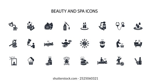 beauty and spa icon set.vector.Editable stroke.linear style sign for use web design,logo.Symbol illustration.