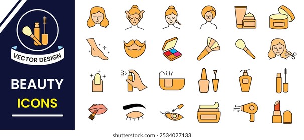 Beauty and Spa icon, vector set for web and mobile app. Beauty icon set. Cosmetic, Skin care, Beauty editable stroke outline icon set. Cosmetics services, skin care. Vector illustration.