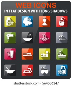 beauty and spa icons set in flat design with long shadow