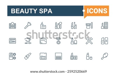Beauty Spa icons set in linear style. Containing barber, hair salon, parlour, hair coloring, nail, massage and more. Line with editable stroke. Vector icons editable stroke.