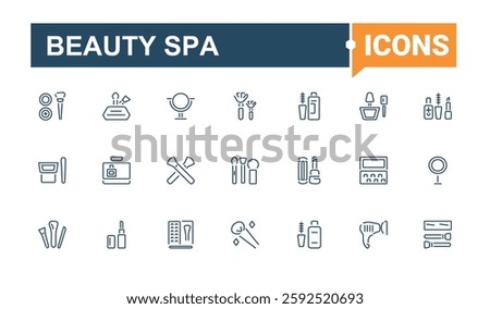 Beauty Spa icons set in linear style. Containing barber, hair salon, parlour, hair coloring, nail, massage and more. Line with editable stroke. Vector icons editable stroke.