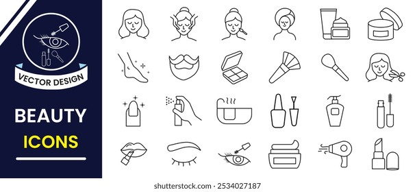 Beauty and Spa line icon, vector set for web and mobile app. Beauty icon set. Cosmetic, Skin care, Beauty editable stroke outline icon set. Cosmetics services, skin care. Vector illustration.