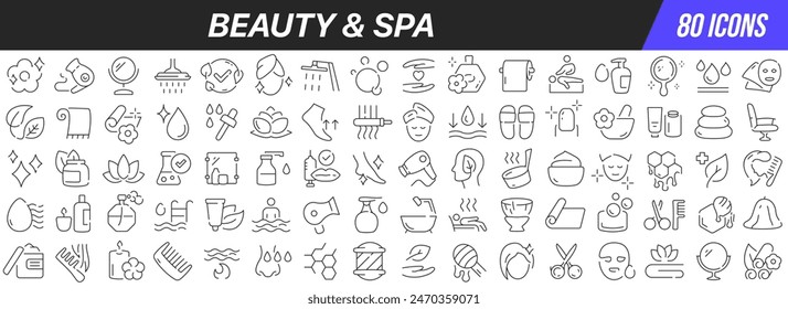 Beauty and spa line icons collection. Big UI icon set in a flat design. Thin outline icons pack. Vector illustration EPS10