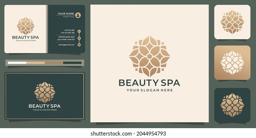 beauty spa logo design. creative beauty flower logo,gold color,modern layout,business card template.