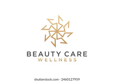 Diseño de logotipo de spa de belleza en forma de chispa ilustración dorada estilo de línea minimalista moderno.