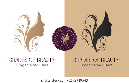 Beauty and Spa Logo Design Woman Beauty Face Logotype Minimal Goddess Face Queen with Crown Logotype Royal Queen Wellness Leaf Template Queen Face Logo