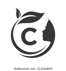 Beauty Spa Logo On Letter C Vector Template. C Letter Woman Beauty Hair Salon, Spa, Feminine, Beauty Care, Women Face, Elegance Sign