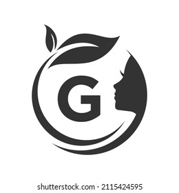 Beauty Spa Logo On Letter G Vector Template. G Letter Woman Beauty Hair Salon, Spa, Feminine, Beauty Care, Women Face, Elegance Sign