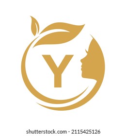 Beauty Spa Logo On Letter Y Vector Template. Y Letter Woman Beauty Hair Salon, Spa, Feminine, Beauty Care, Women Face, Elegance Sign