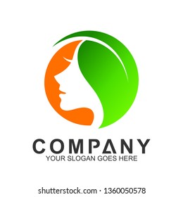 beauty and spa logo, woman face with leaf, skincare, cosmetics and salon