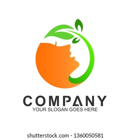 beauty and spa logo, woman face with leaf, skincare, cosmetics and salon