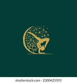 Beauty Spa Logotype. Woman girl abstract doing gymnastics exercise icon. Fitness sport gym Logo Elegant design vector template.