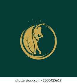 Beauty Spa Logotype. Woman girl abstract doing gymnastics exercise icon. Fitness sport gym Logo Elegant design vector template.