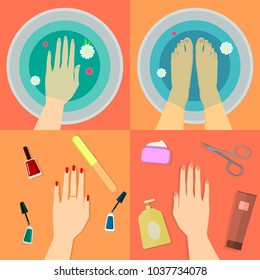 Beauty, spa procedures in flat design. Vector set. 