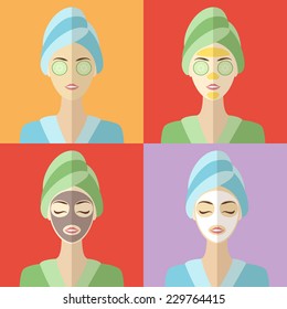 Beauty and spa procedures made in flat design. Vector icons set.