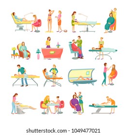 Beauty and spa procedures from professionals set. Modern techniques of beauty care and style improvement isolated cartoon vector illustrations set.
