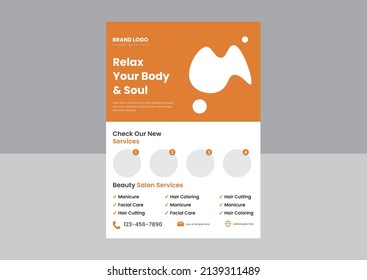 beauty and spa salon beauty care flyer poster design template. relax your body and soul poster leaflet design template.