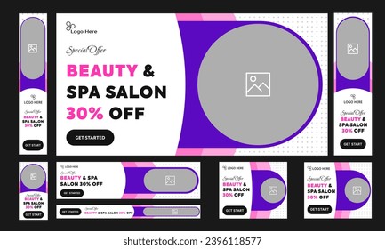 Servicios de belleza y spa conjunto web diseño de banner para publicación de medios sociales, oferta de descuento, diseño de banner de paquete web, banner de oferta de spa, eps de vector editable 10 formato de archivo