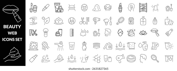 Beauty and Spa set of web icons in line style Cosmetics services and Spa icons for web and mobile app Spa treatments skin care massage  hyaluronic acid  serum anti ageing icon design 