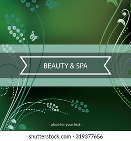 Beauty & spa sign on floral background. Elegant template in eco style. 