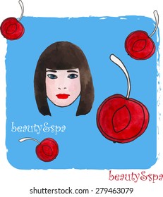 beauty & spa sign with woman face and fruits