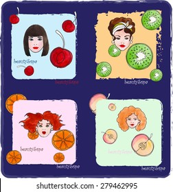 beauty & spa signs with woman face and fruits