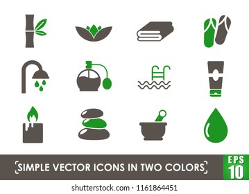 beauty and spa simple vector icons in two colors
