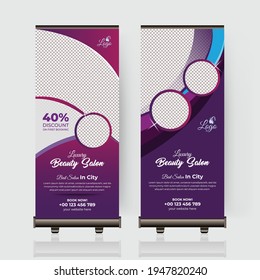 Beauty spa skin care hair salon roll up banner modern creative colorful stand, pull up, x banner and flag banner template design