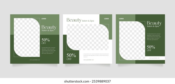 Belleza y spa maquillaje de cuidado de la piel post de medios sociales. Elegante fondo minimalista de la Plantilla del paquete de medios sociales del Anuncio de la promoción de la belleza del cuidado de la piel.