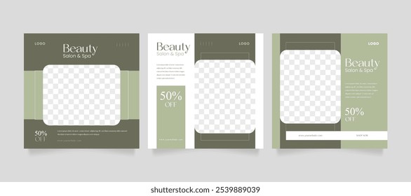 Beauty and spa skincare makeup social media post. Elegant minimalist background of skincare beauty promotion banner social media pack template.