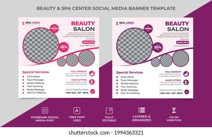 beauty and spa social media banner design, two color variation. four images can be placed in the template. Vector Square, eps 10.