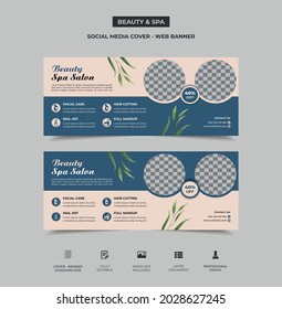 beauty and spa social media timeline cover template design with two image placement, two color variation available. editable, organized, eye-catchy, trendy design. vector eps 10 version. web banner