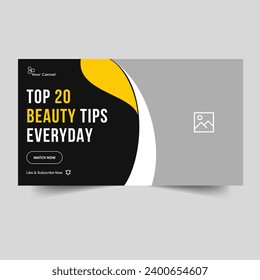 Beauty and spa tips video thumbnail banner design, salon content video cover bannner design, editable vector eps 10 file format