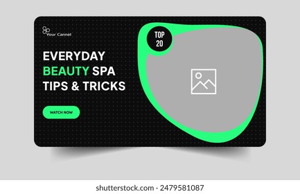 Beauty and spa tricks video cover banner design, daily yoga fitness tips and techniques video thumbnail design,  editable vector eps 10 file format